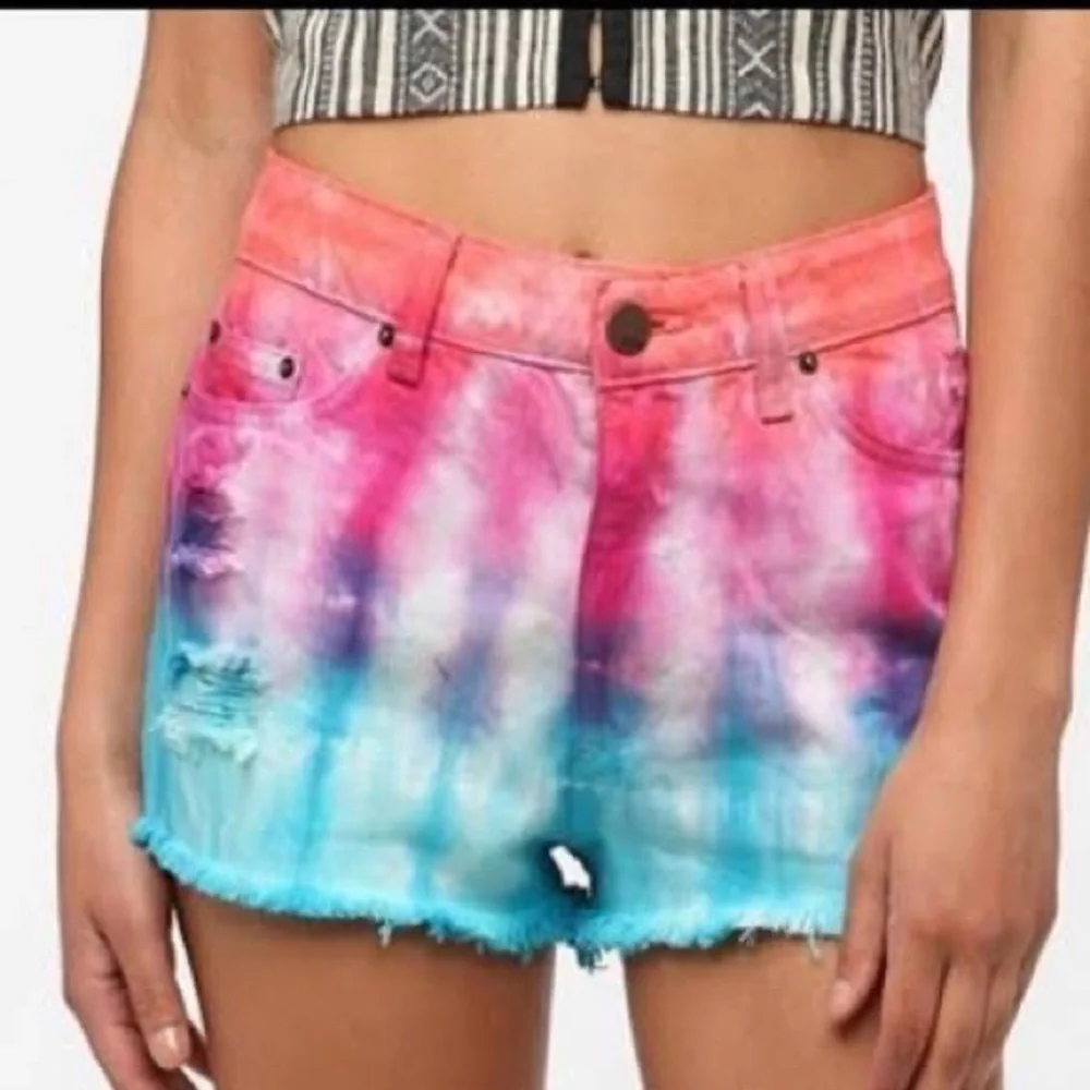 BDG Urban Outfitters Tie Dye High Rise Denim Shorts - Picture 2 of 5